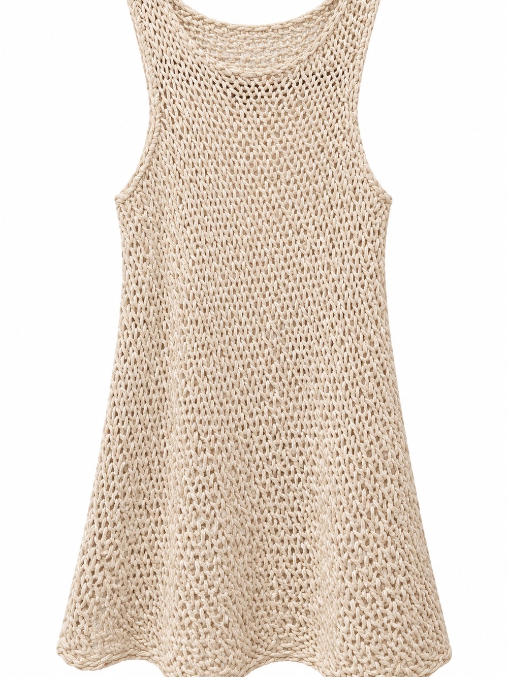 Vince Cream Open-Knit Sleeveless Tank Dress